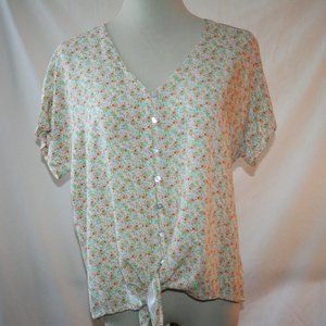 Jane + Delaney Multi-Colored Print Tie Front Blouse Medium